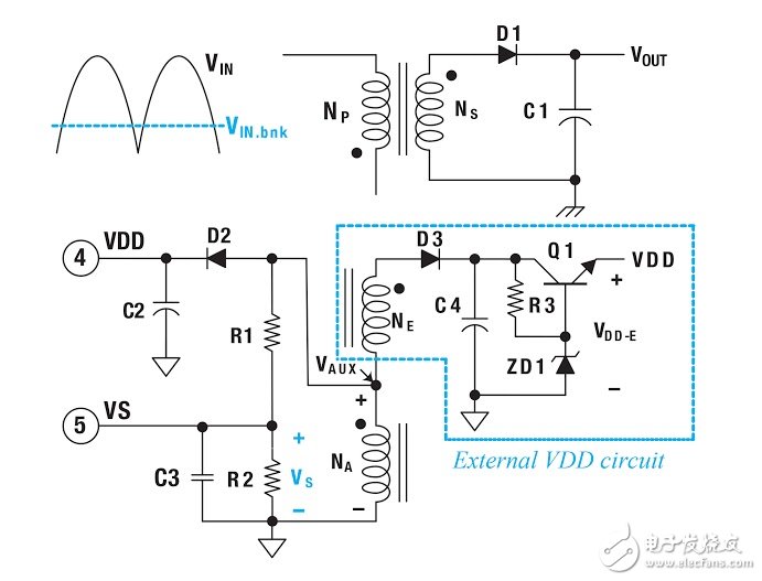 圖 3. 實現(xiàn)較寬輸出電壓范圍的 VS 電路