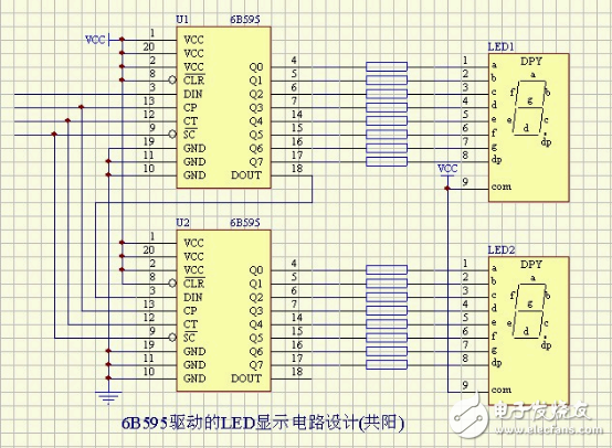 6B595驅(qū)動(dòng)的LED顯示電路設(shè)計(jì)(共陽)