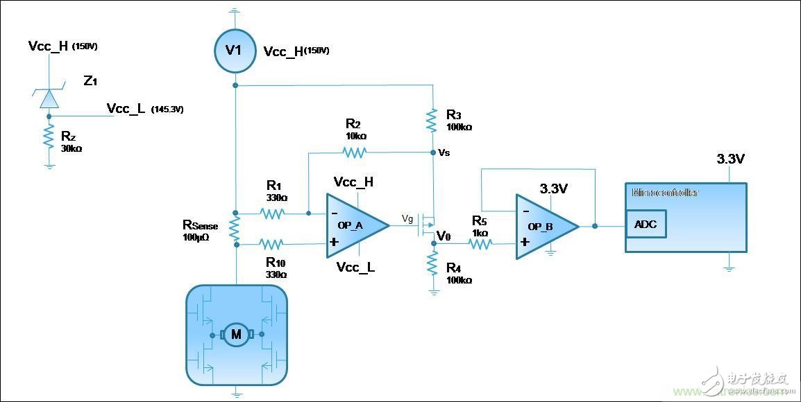 低壓運放如何檢測高壓上橋臂電流？