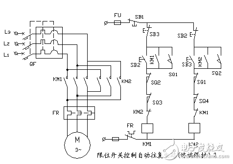 限位開關(guān)控制自動(dòng)往復(fù)電路