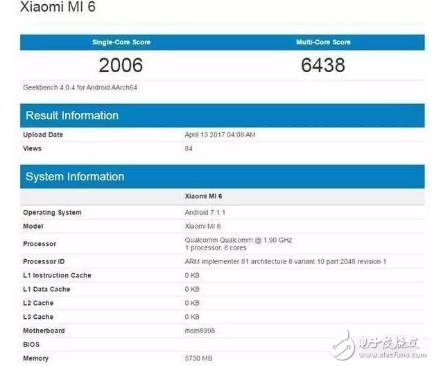小米6搭載滿血驍龍835跑分曝光！小米6跑分現(xiàn)身GeeKbench數(shù)據(jù)庫