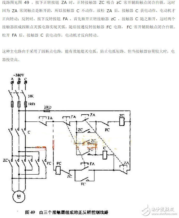 由三個(gè)接觸器組成的電動(dòng)機(jī)正反轉(zhuǎn)控制電路圖