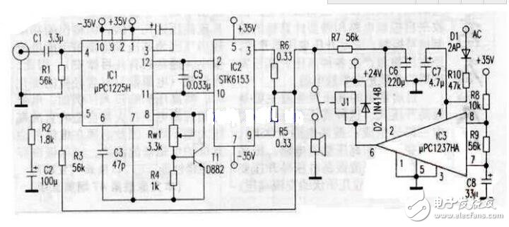 uPC1225H是NEC推出的50W音響驅(qū)動(dòng)電路，芯片內(nèi)部設(shè)置有完善的保護(hù)環(huán)節(jié)，外圍電路雖然略微復(fù)雜了一些，但uPC1225H的輸出電壓偏差只有±5mV，極寬的功率頻帶與極高的轉(zhuǎn)換速率使之比LM3886等集成功放的音色溫暖，柔和且更加耐聽(tīng)。
