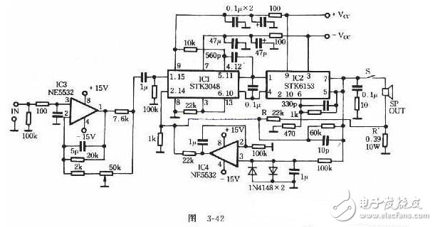 uPC1225H是NEC推出的50W音響驅(qū)動(dòng)電路，芯片內(nèi)部設(shè)置有完善的保護(hù)環(huán)節(jié)，外圍電路雖然略微復(fù)雜了一些，但uPC1225H的輸出電壓偏差只有±5mV，極寬的功率頻帶與極高的轉(zhuǎn)換速率使之比LM3886等集成功放的音色溫暖，柔和且更加耐聽(tīng)。