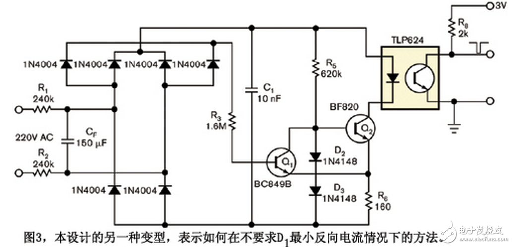 在幾乎所有交流周期內(nèi)，除接近零交越點以外，Q1都是on，而Q2為off。因此，接近零交越點時，施密特觸發(fā)器Q1與Q2的狀態(tài)翻轉(zhuǎn)，Q2使電容C1恒流放電，因為由Q2、D2、D3、R5和R6構(gòu)成的電路將電流穩(wěn)定在I = （2 × VD - VBE2） / R6，其中VD是在D2或D3上的壓降，而VBE2為Q2的基射電壓。
