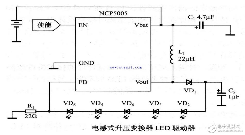 白光LED可以采用串聯(lián)或并聯(lián)連接方式，這兩種解決方案各有優(yōu)缺點。并聯(lián)方式的缺點是LED電流及亮度不能自動匹配。串聯(lián)方式保持固有的匹配特性，但需要更高的供電電壓。因白光LED的正向壓降為3～4V（典型值），無論是并聯(lián)方式還是串聯(lián)方式，大多數(shù)便攜式電子設(shè)備的電池電壓都不足以驅(qū)動LED，所以需要一個獨(dú)立電源供電。