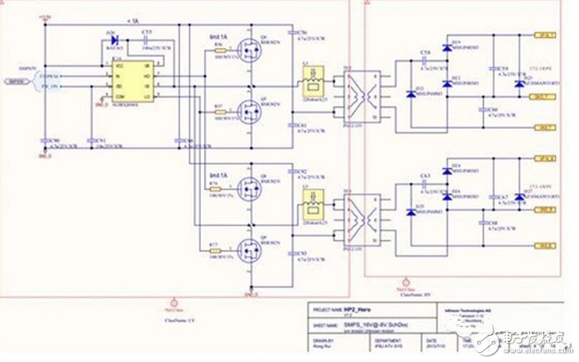 該電源的輸入是新能源乘用車常規(guī)的12V電源，該電源通常波動(dòng)范圍是8~16V，而驅(qū)動(dòng)電源的輸出需要相對(duì)穩(wěn)定。需要設(shè)計(jì)多組寬壓輸入、定壓輸出的隔離電源。本設(shè)計(jì)把電源分成兩級(jí)：前級(jí)電源實(shí)現(xiàn)寬壓輸入、定壓輸出功能，后級(jí)實(shí)現(xiàn)隔離功能，結(jié)構(gòu)見(jiàn)圖1.
