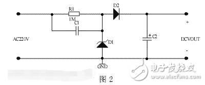 是采用全波整流的電容降壓電源，它將市電的正負(fù)半周都利用起來，效率更高，可以提供比半波整流更大的電流