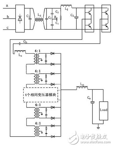 圖1為采用MC34063芯片構(gòu)成的隔離高壓大電流變壓器初級線圈驅(qū)動電路。當(dāng)芯片內(nèi)部的開關(guān)管導(dǎo)通時，MC34063的2腳將呈現(xiàn)高電平，外部P型三極管Q1截止，N型MOSFET管Q2導(dǎo)通。電流經(jīng)變壓器初級線圈和Q2到地，初級線圈儲存能量。當(dāng)內(nèi)部開關(guān)管關(guān)斷時，MC34063的2腳為低電平，Q1導(dǎo)通，Q2截止，初級線圈回路斷開。能量耦合到變壓器的次級線圈。