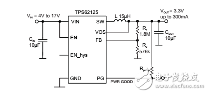 帶有可調(diào)使能閥值和滯后的3V-17V，300mA降壓轉(zhuǎn)換器