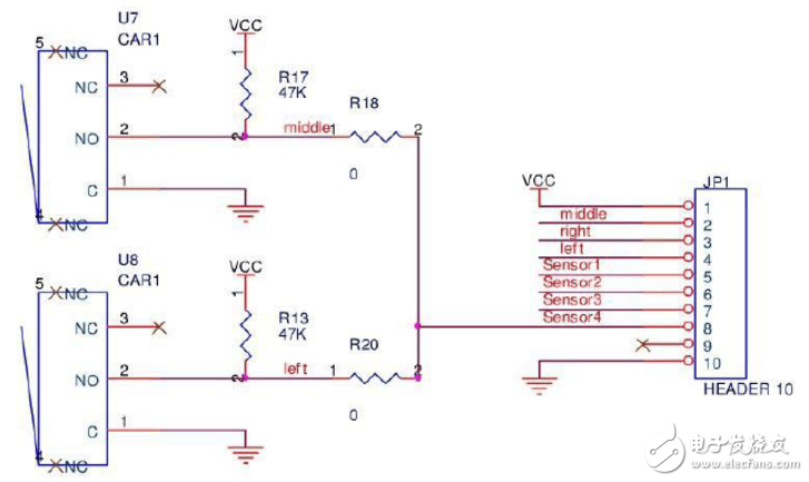 碰撞傳感器流程圖、電路原理圖、檢測注意事項