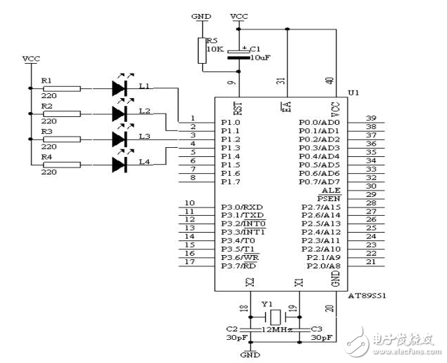 用AT89S51單片機(jī)定時(shí)作為定時(shí)計(jì)數(shù)器硬件電路（二）