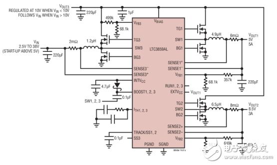 同步控制器LTC3859AL的特點和典型應用電路圖