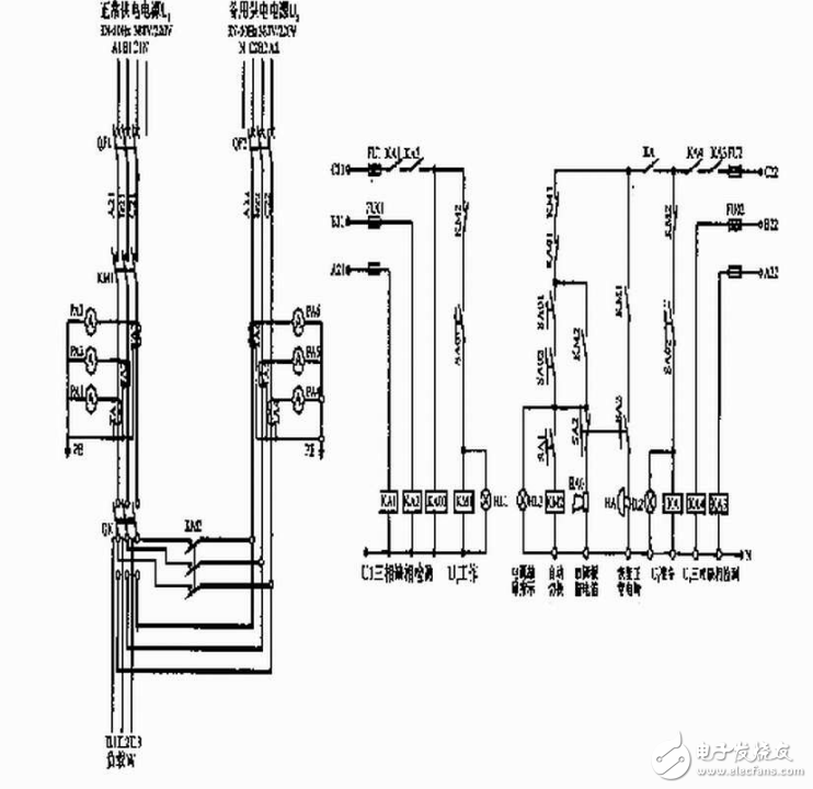 　　雙電源自動切換控制原理圖