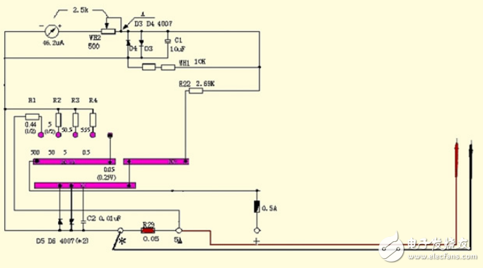 指針式萬(wàn)用表測(cè)直流電流、電壓、交流電壓的方法及電阻測(cè)量電路