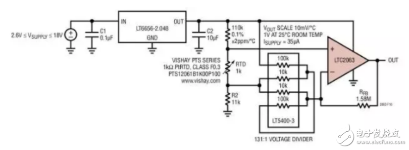 LTC2063低功率鉑電阻溫度檢測(cè)器傳感器電路