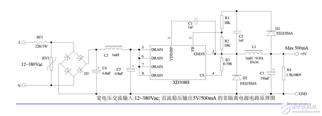 一款不帶變壓器的寬電壓、低成本、非隔離式ACDC?降壓轉(zhuǎn)換器