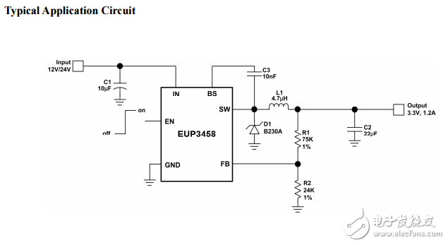 EUP3458-1,1.2A，30V，1.2mhz降壓轉(zhuǎn)換器