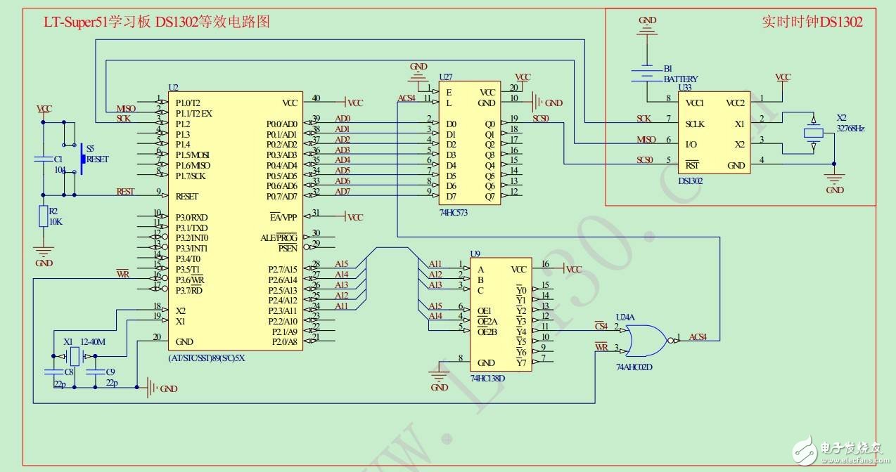 用ds1302做時鐘電路圖詳解