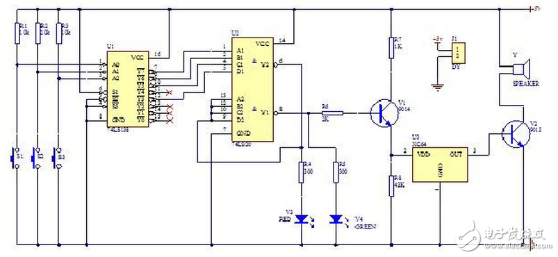 74ls138和74ls20設(shè)計(jì)的三人表決器