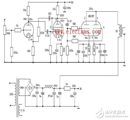 推挽電路圖全集（6n5、6N16B、6N11+6N5、6T1+6N15等推挽電路）