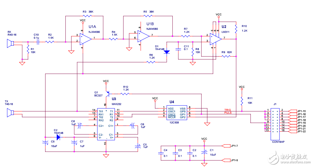 超聲波測(cè)距電路圖分享