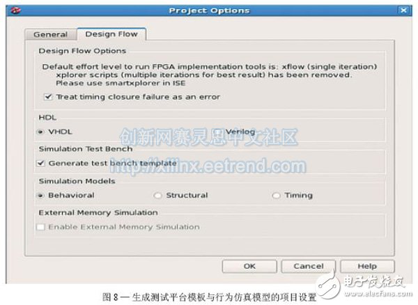 圖8—生成測試平臺模板與行為仿真模型的項目設(shè)置