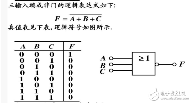 三端輸入或非門真值表及表達(dá)式解析