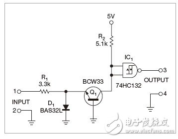 圖1，本電路使用單一電源，有良好的噪聲抑制能力，但不能可靠地轉(zhuǎn)換梯形脈沖。