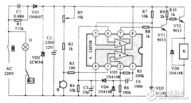 LM358應用電路之聲控延時開關(guān)電路
