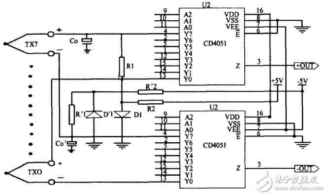 多點(diǎn)熱電偶精密測(cè)試電路_基于CD4051的多點(diǎn)熱電偶轉(zhuǎn)換電路_基于ADOP07的熱電偶的放大電路