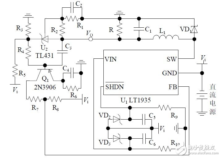 圖4 非隔離負(fù)電壓DC/DC開關(guān)電源硬件電路圖