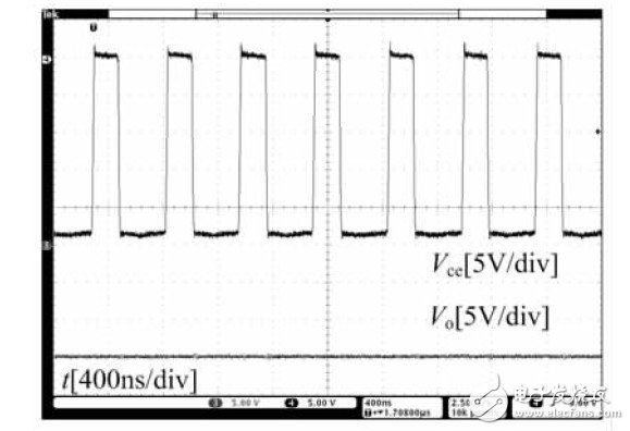 圖12 滿載時LT1935內(nèi)部功率三極管集電極電壓和輸出電壓波形示意圖