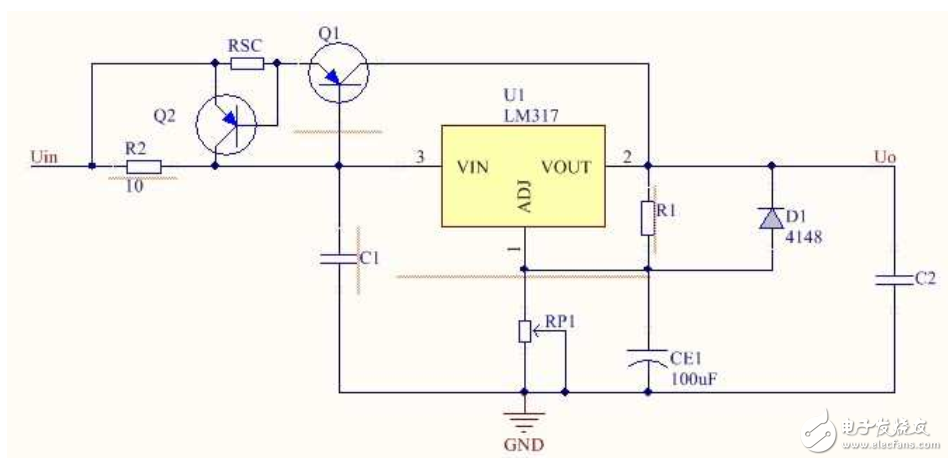 LM317穩(wěn)壓器的限流保護電路