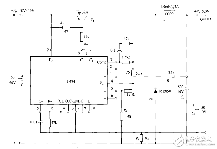 TL494控制BUCK型開(kāi)關(guān)電源電路