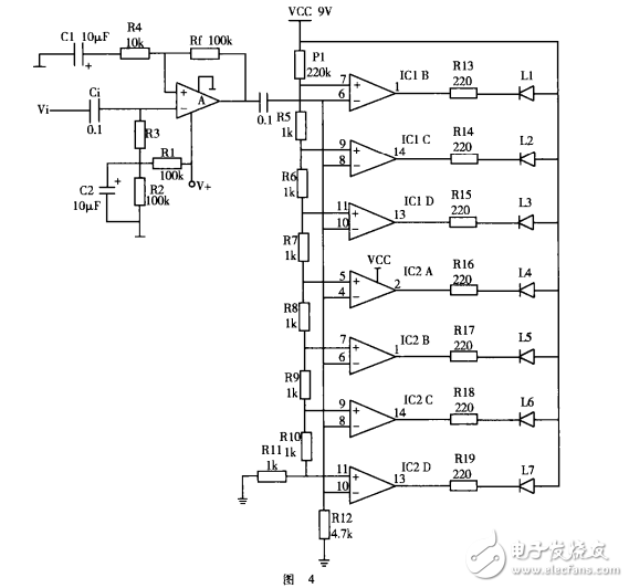 兩塊lm324實現(xiàn)在有線電視機(jī)房伴音偵測電路