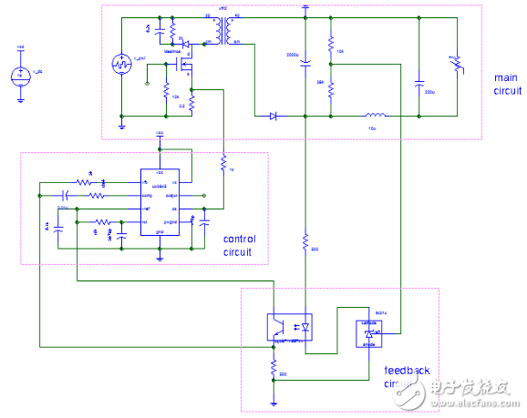 uc3845應(yīng)用電路圖之UC3845反激式開(kāi)關(guān)電源