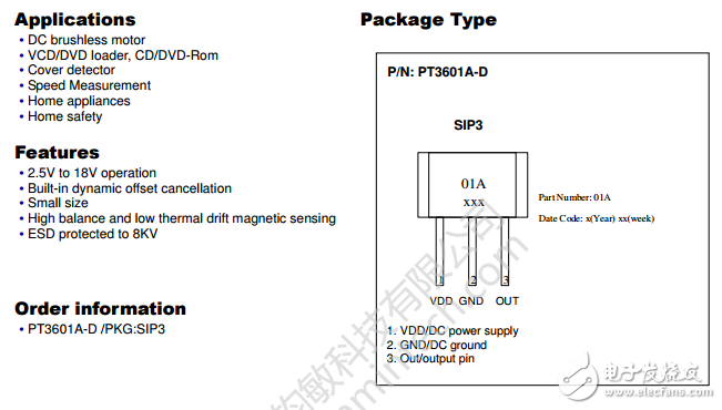 高靈敏度霍爾開關(guān)電路PT3601A_V3.7數(shù)據(jù)手冊(cè)