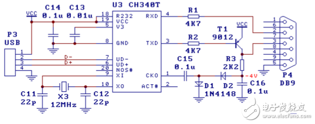 usb轉(zhuǎn)串口ch340電路圖
