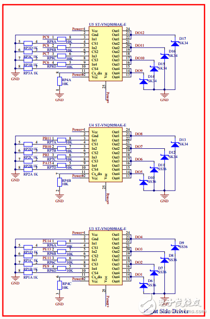 基于STM32的8通道4軸液壓驅(qū)動控制器電路圖