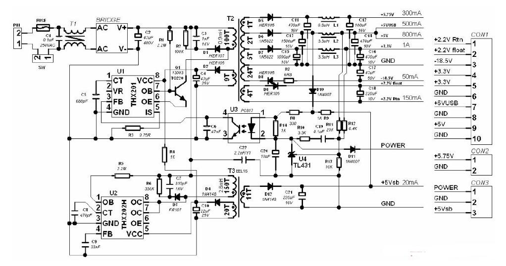 thx202h應(yīng)用電路圖大全（四款電源電路/開關(guān)電源適配器/控制型開關(guān)電源）