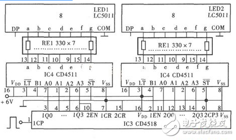 cd4017驅(qū)動(dòng)數(shù)碼管電路（LM8364/多通道電子開關(guān)/電容測(cè)量電路）