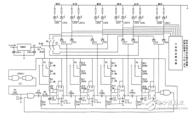 cd4017電子制作電路圖大全（單鍵觸摸開關/幸運抽獎機/紅綠燈/密碼鎖）