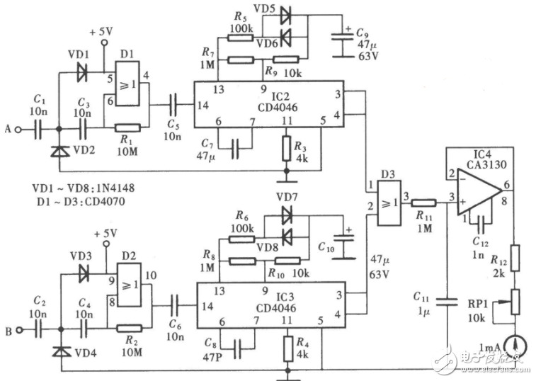 cd4046應(yīng)用電路圖大全（金屬探測儀/頻率計/充電器/信號發(fā)生器）